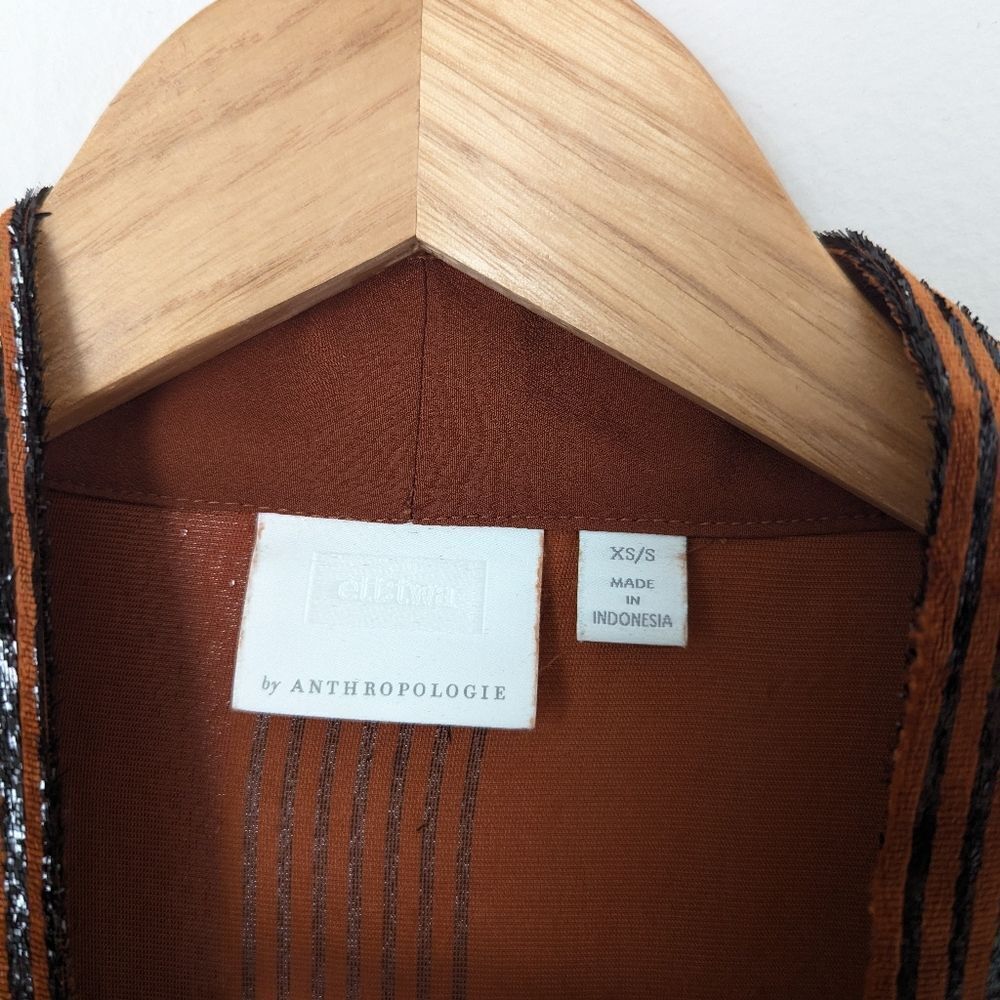 ett:twa Anthropologie burnt orange metallic velvet stripe midi kimono sweater - Picture 3 of 6